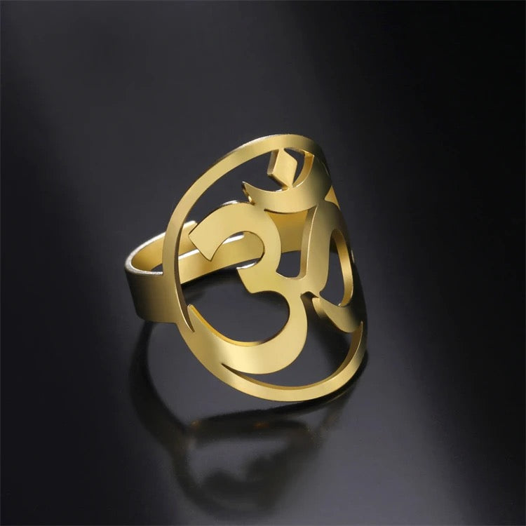 Stainless Steel Hindu “OM” Symbol Adjustable Ring