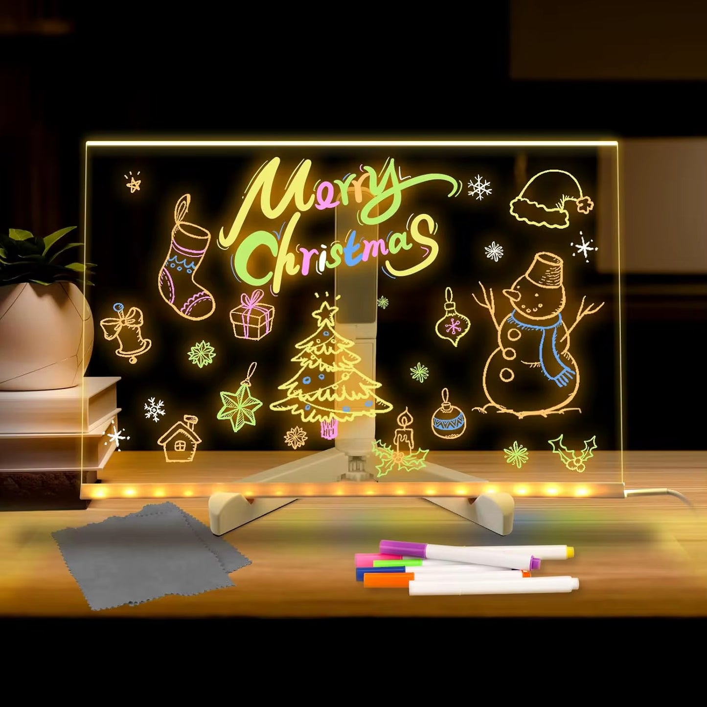 LED Erasable Luminous Acrylic Coloring Writing Board with 7 Color Pens