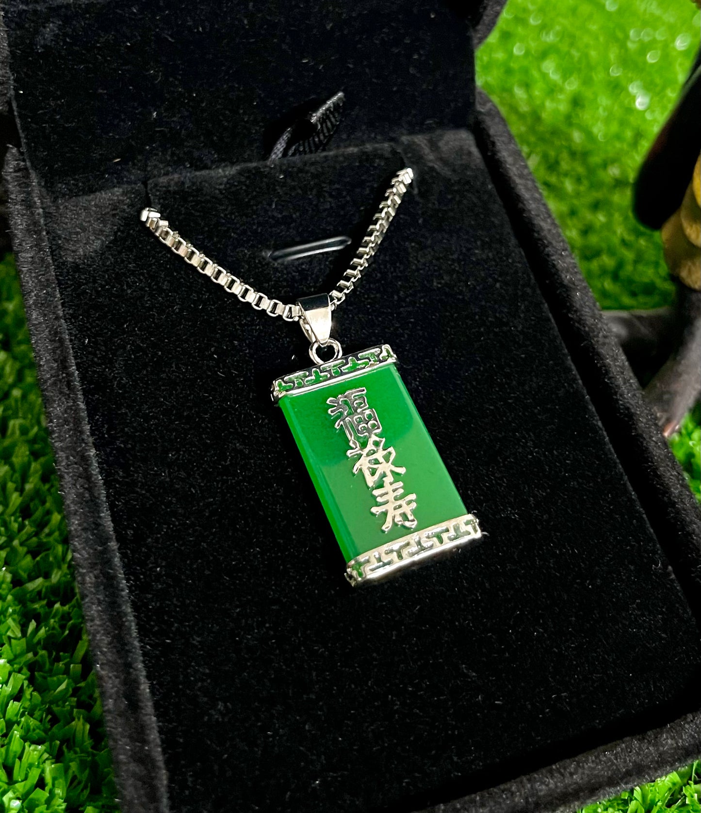 “Happiness, Wealth & Long Life” Blessing Jade Necklace