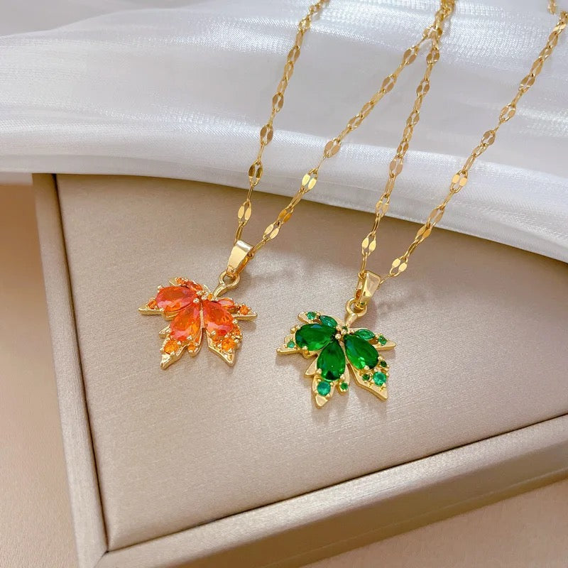 Zircon Maple Leaf Necklace