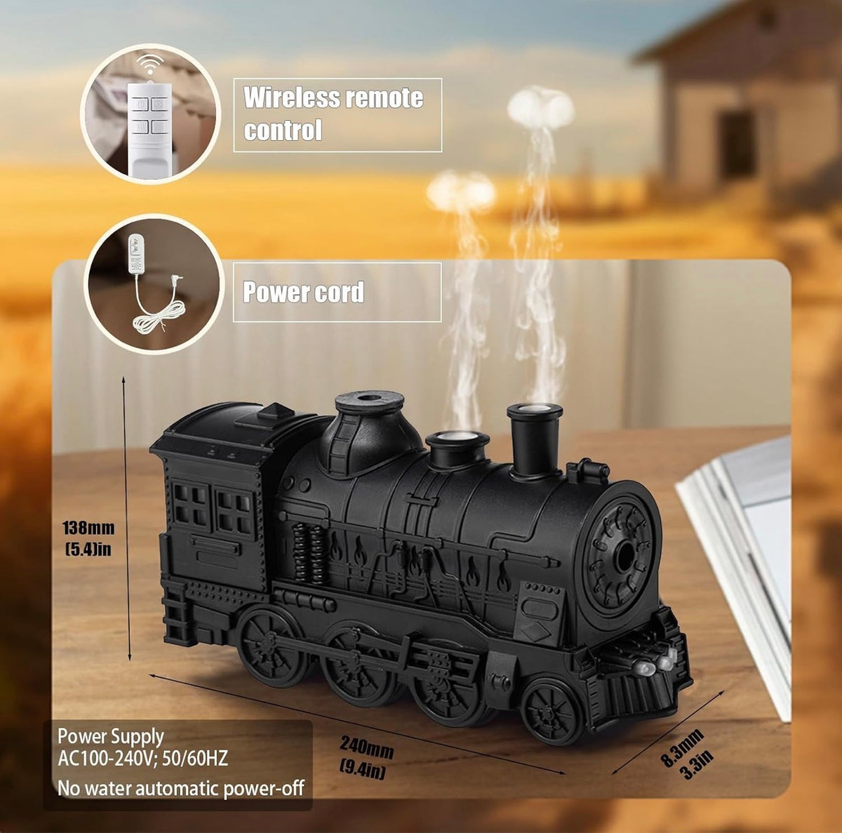 Train-Shaped 300 mL Humidifier & Essential Oil Diffuser with Remote