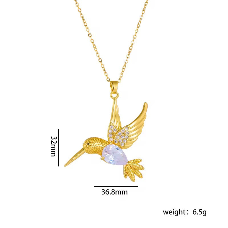 Stainless Steel Zircon Hummingbird Necklace