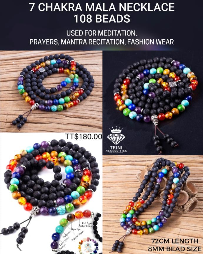 7 Chakra Lava Stone Mala (108 Beads 8mm)