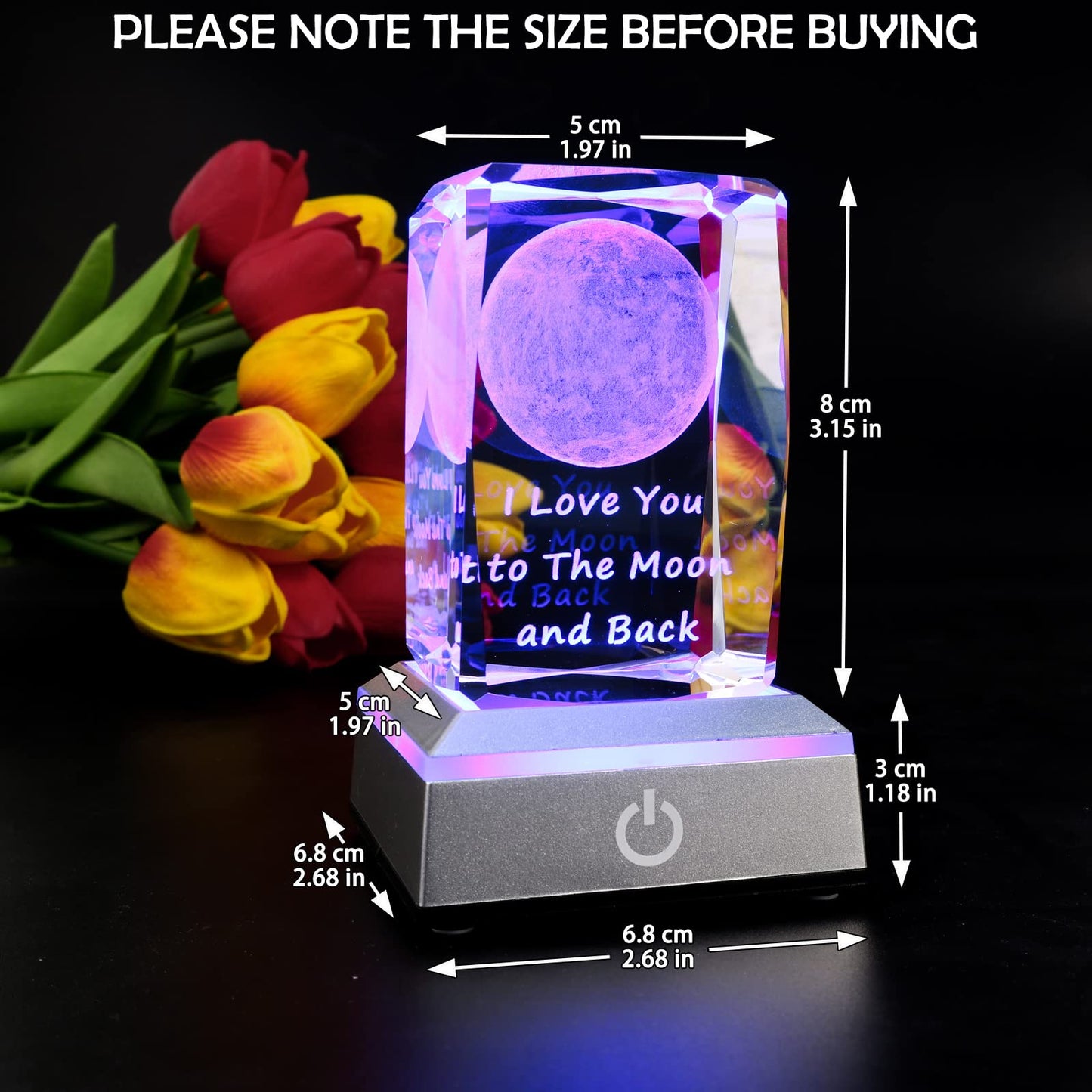 K9 Glass Crystal 3D Laser Engraved Moon Lamp “I love you to the moon and back”