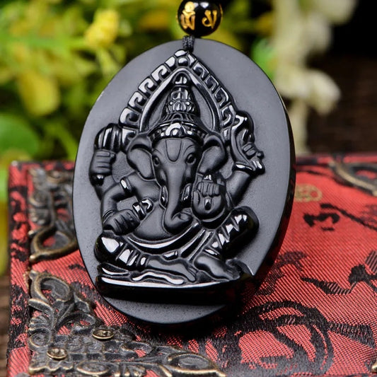 Lord Ganesh Obsidian Necklace