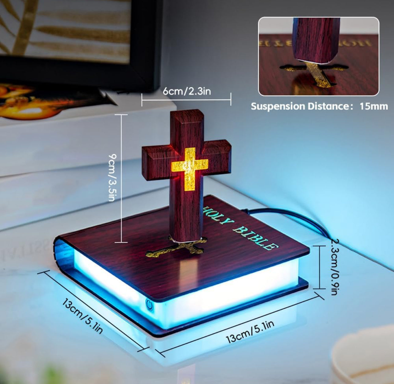 Magnetic Levitating / Floating Cross on Holy Bible