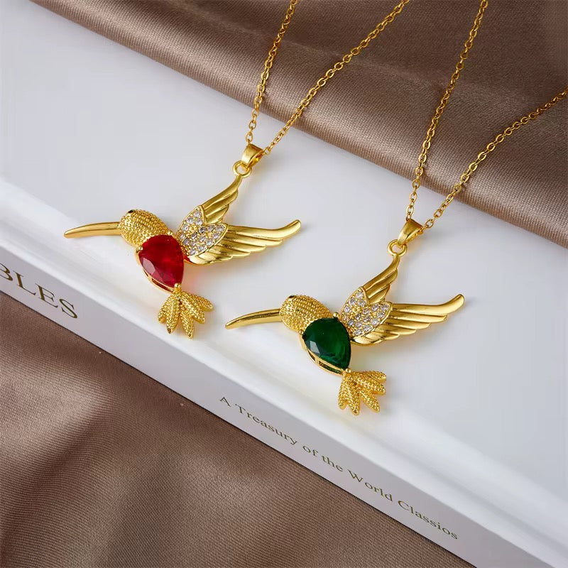 Stainless Steel Zircon Hummingbird Necklace