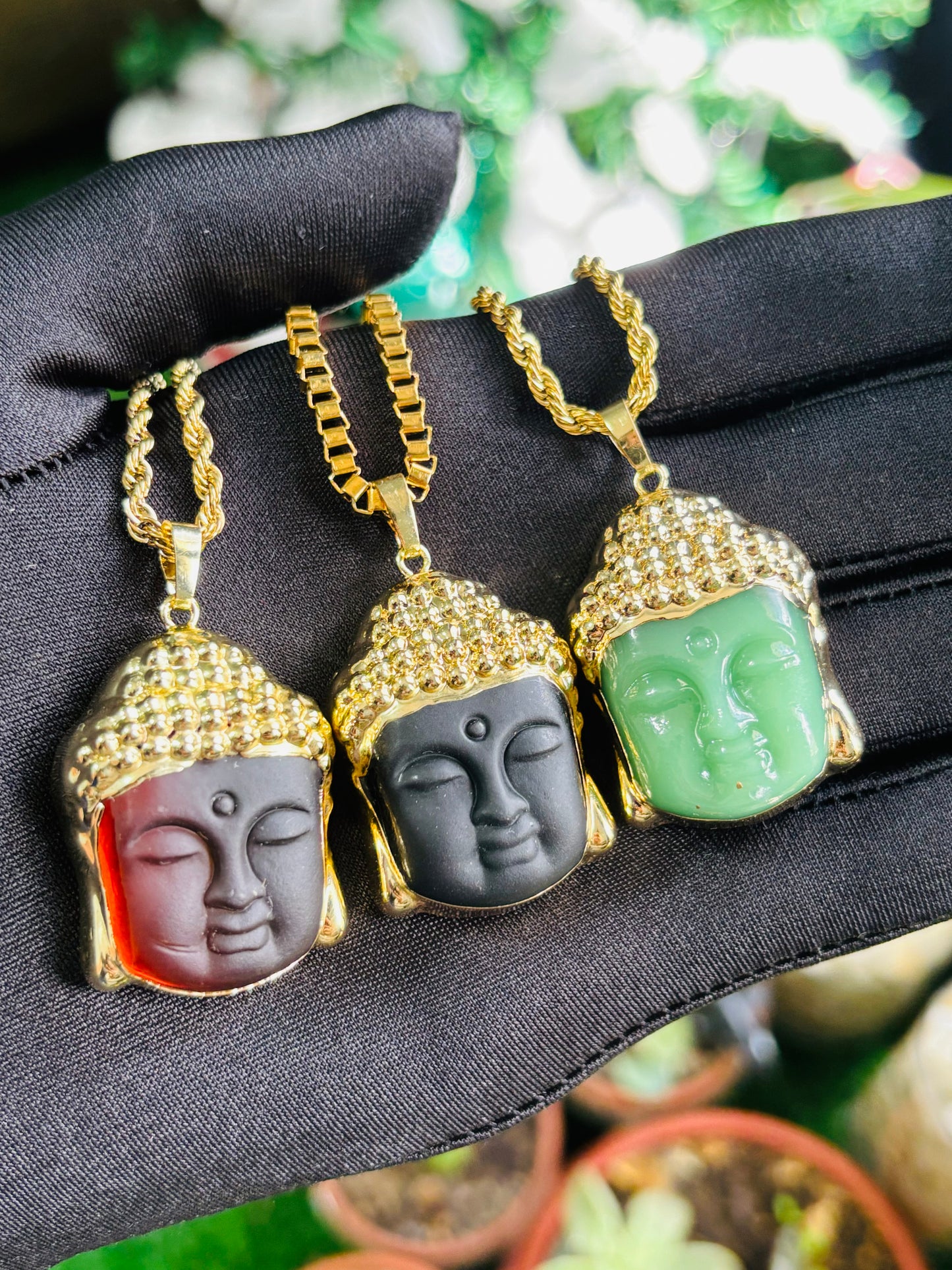 Buddha Head Natural Stone Crystal Necklace