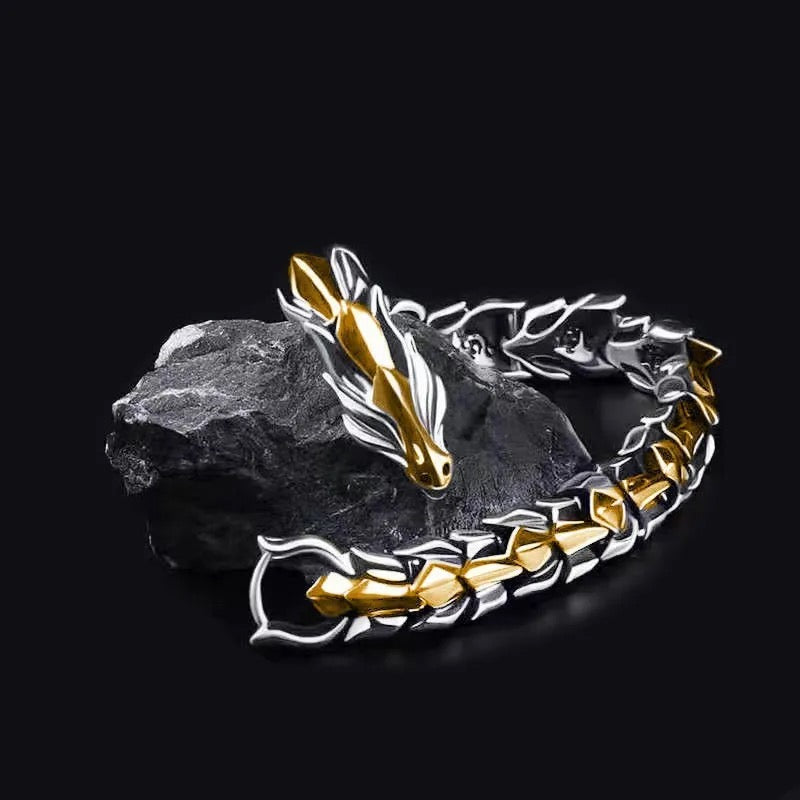 Luxurious Stainless Steel Cuban Dragon Bracelet (15mm Width)