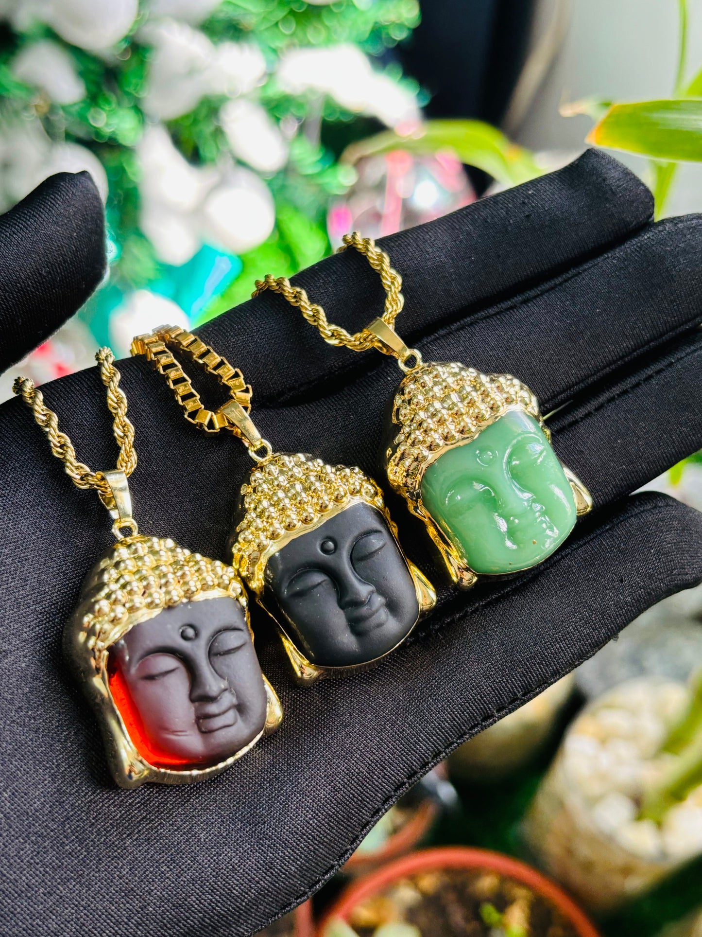 Buddha Head Natural Stone Crystal Necklace