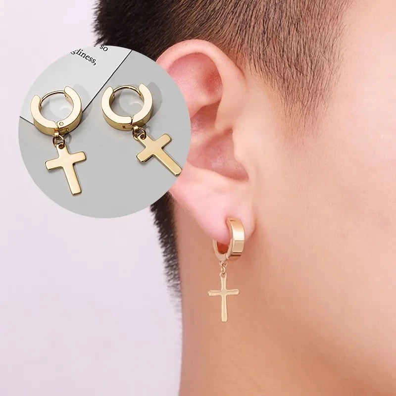 Unisex-Men’s Stainless Steel Cross Earrings