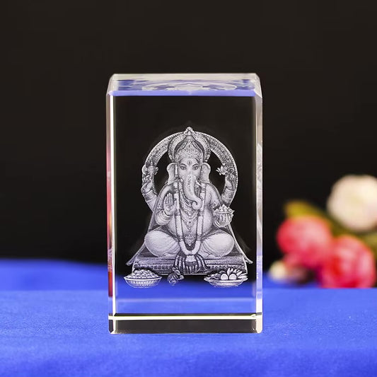 K9 Glass Crystal 3D Laser Engraved Hindu God Lamp (Lord Ganesh)