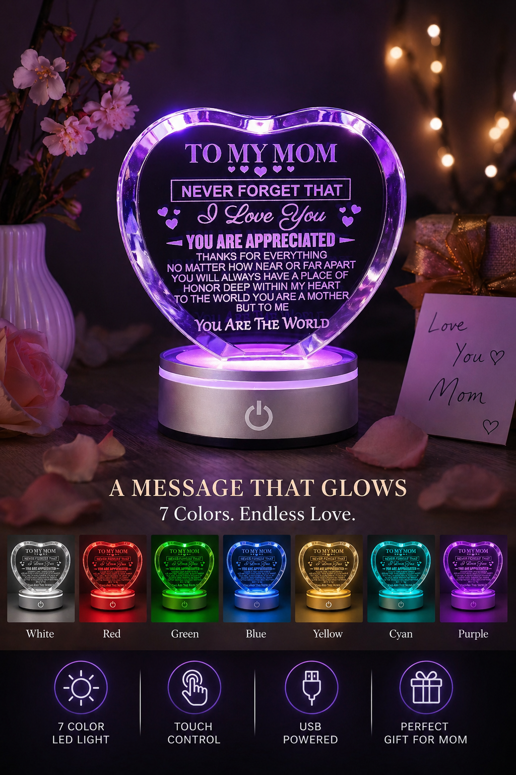 K9 Glass Crystal 3D Laser Engraved Mother’s Love Lamp