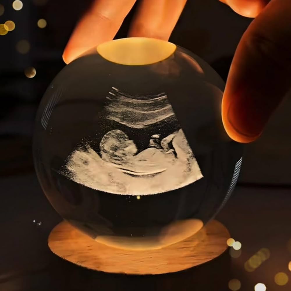 3D Laser Engraved 8cm Glass Crystal Ball Lamp (Ultrasound Baby Picture)