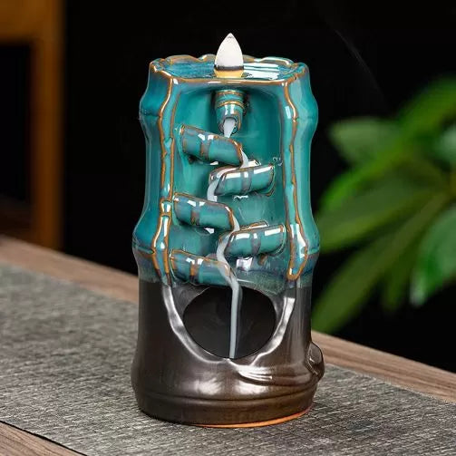 Bamboo Designed Back-Flow Incense Holder + 10 Free Incense Cones