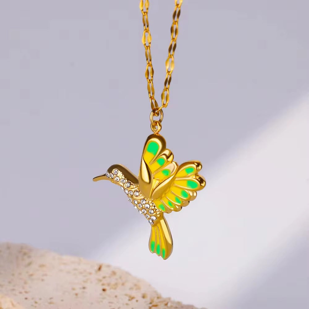 Stainless Steel Zircon Hummingbird Necklace