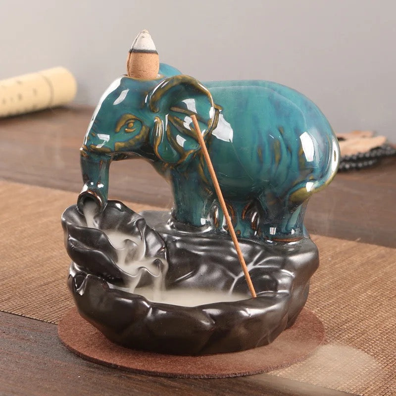 Elephant Designed Back-Flow Incense Holder + 10 Free Incense Cones