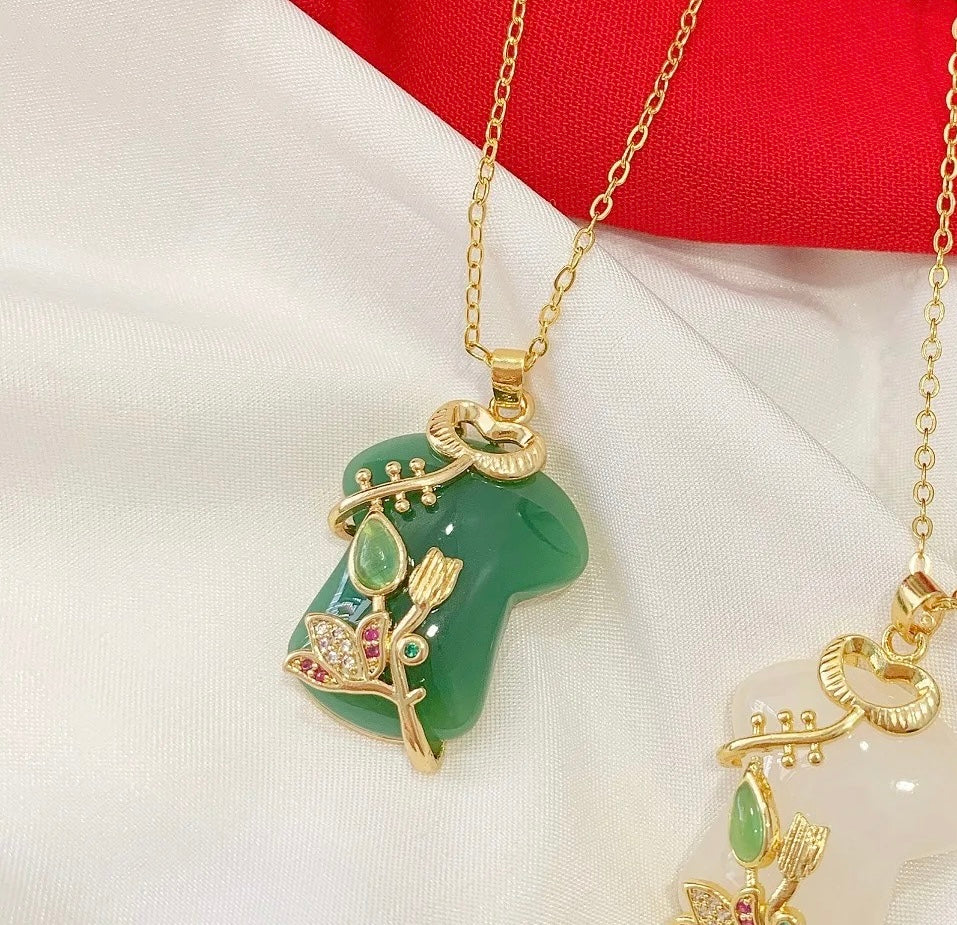 Cute Gipao Gown Jade Necklace