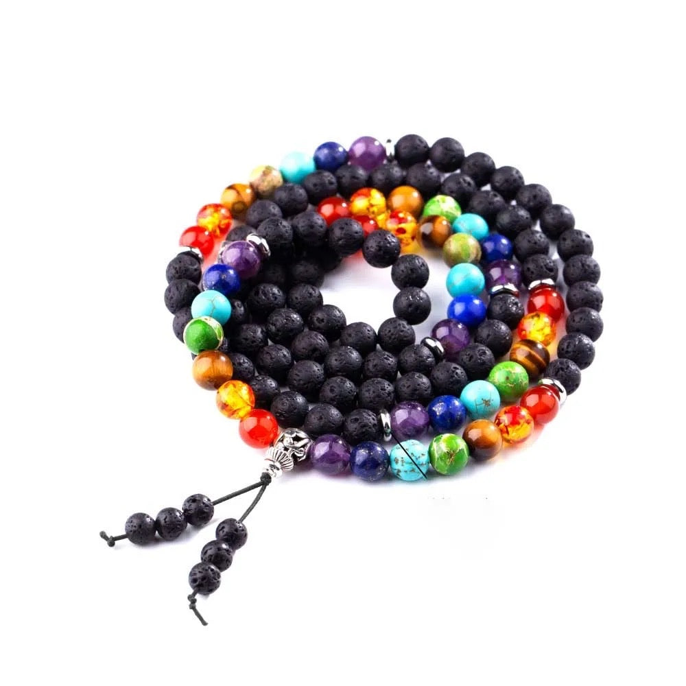 7 Chakra Lava Stone Mala (108 Beads 8mm)