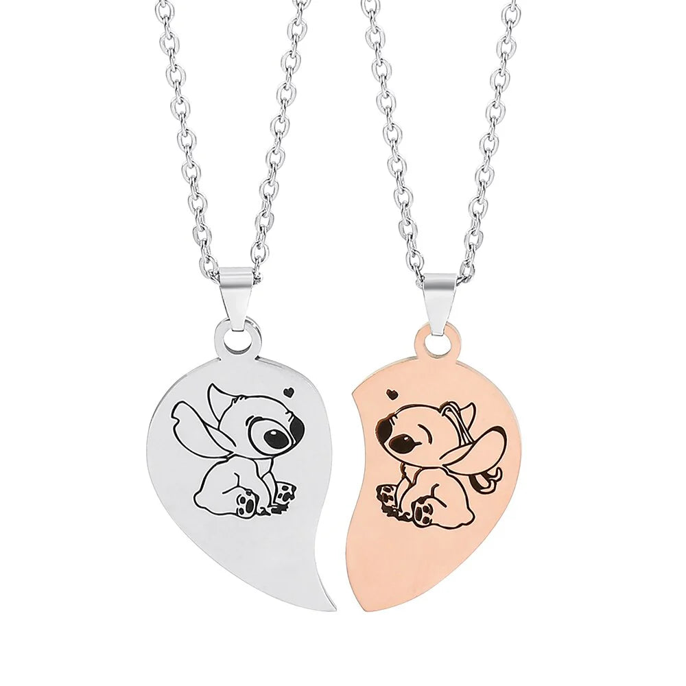 Stainless Steel Stitch & Angel Couples Love Necklace 2pc