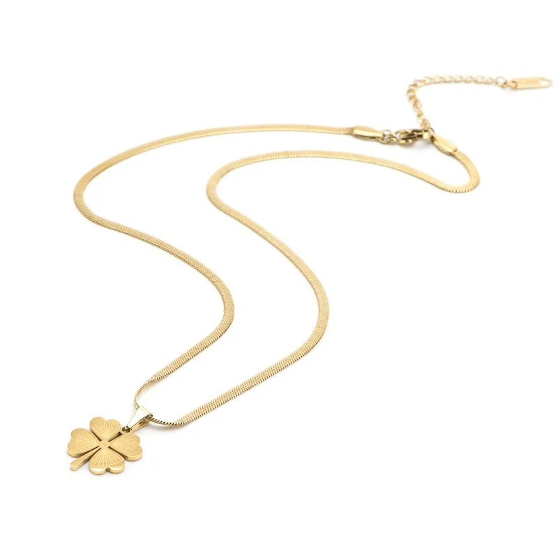 Stainless Steel Lucky Four Leaf Clover Snake Necklace