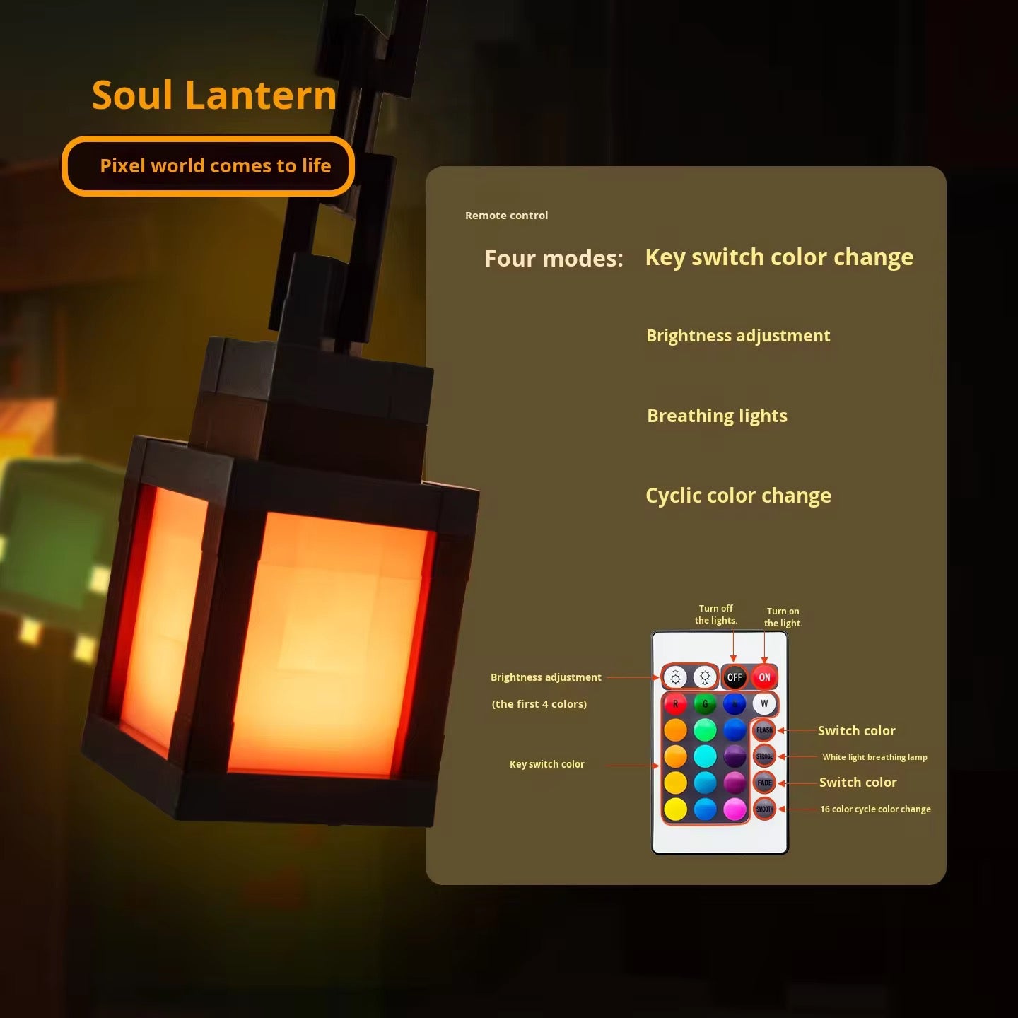 Minecraft Pixelated LED Wall Lantern Lamp + Remote Control