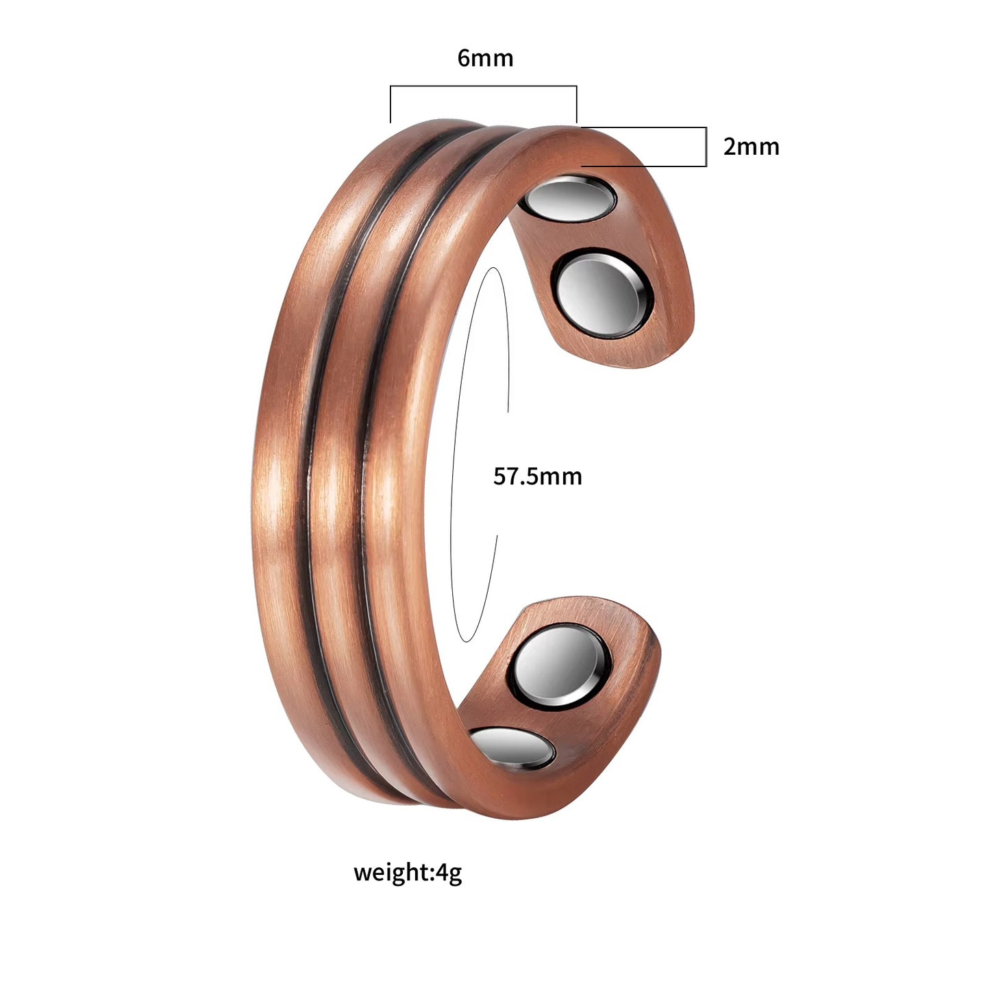Adjustable Ultra Strength Pure Copper Magnetic Bracelet & Ring Set  (99.99% Copper)