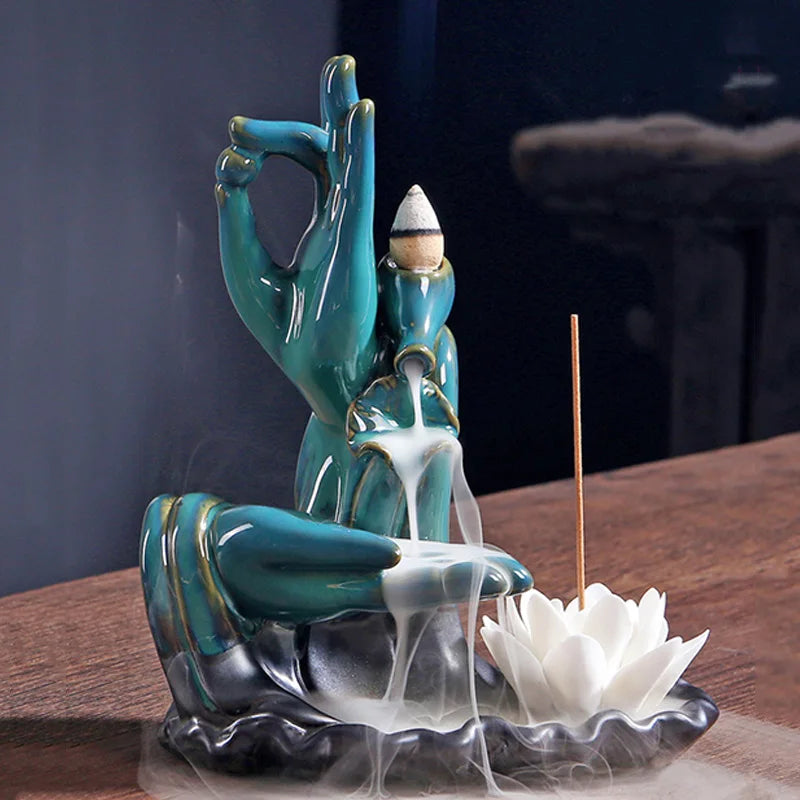 Buddha Hand Incense Holder + 10 Free Back-Flow Incense Cones.