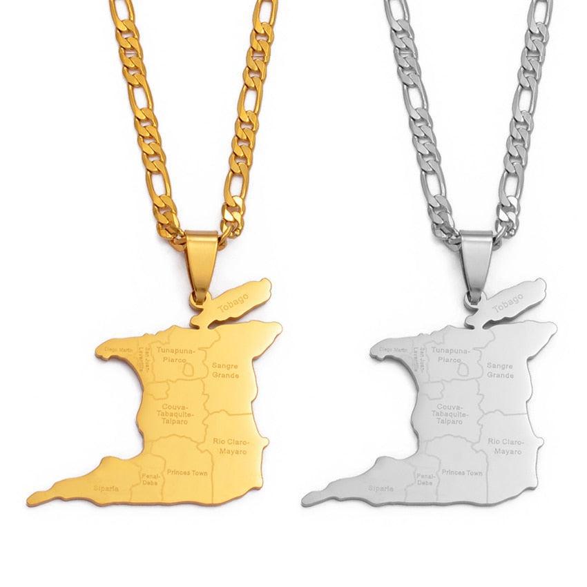 Stainless Steel Trinidad and Tobago Map Necklace