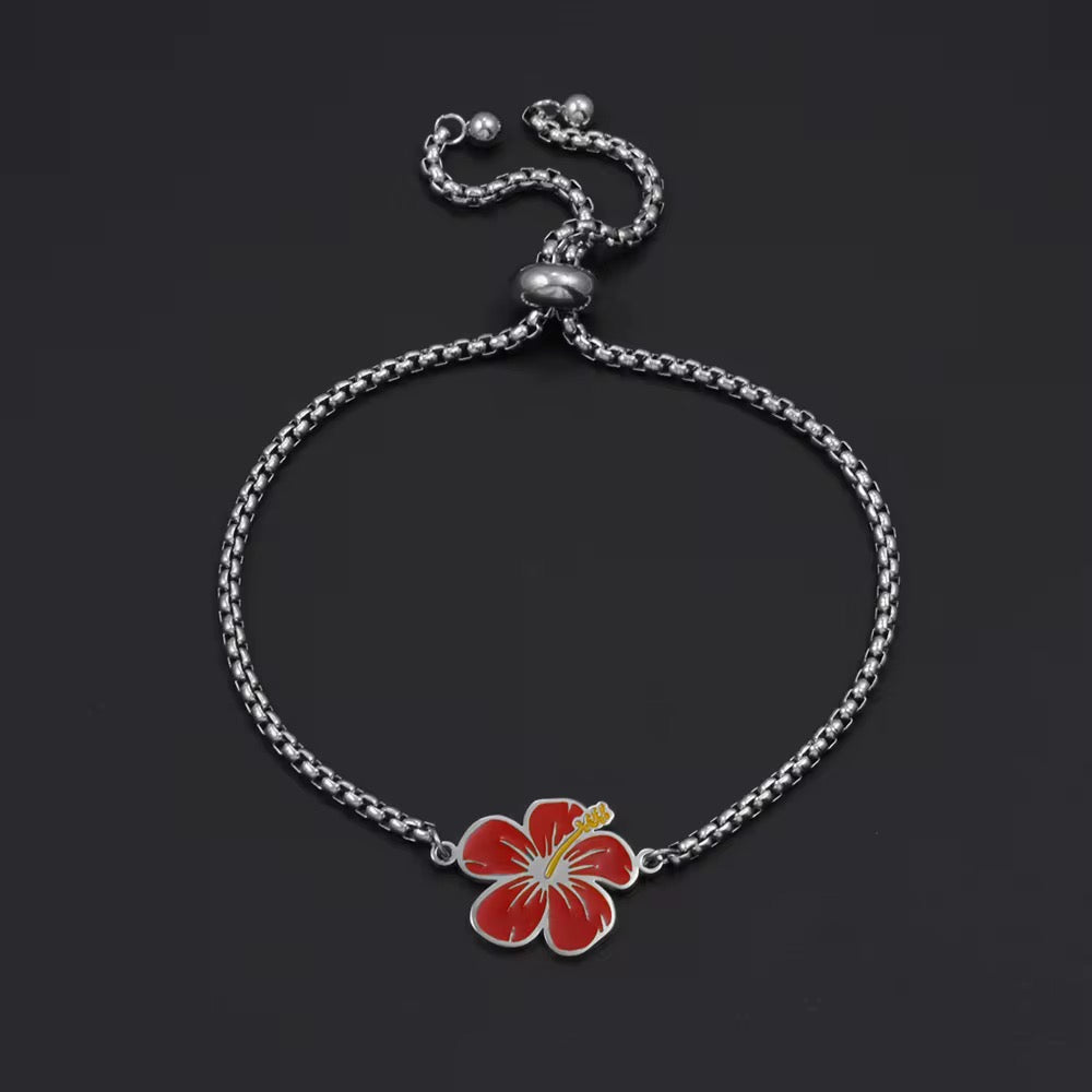 Stainless Steel Hibiscus Adjustable Bracelets