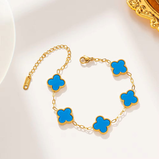 High Quality Stainless Steel Van Cleef Inspired Clover 3pc Set (Blue)