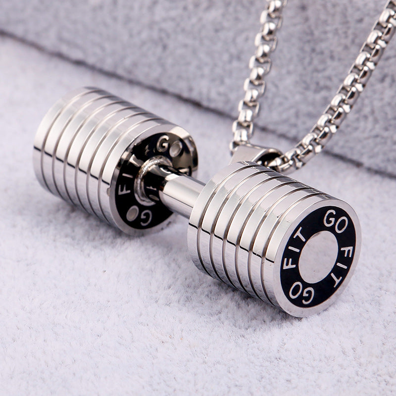 Stainless Steel Mens Dumbbell Necklace