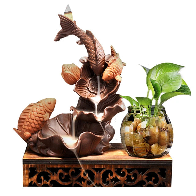 Koi Pind Designed Incense Holder + 10 Free Back-flow Incense