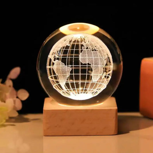 3D Laser Engraved Glass Crystal Ball Lamp Universe Astronomy Decor (Earth)