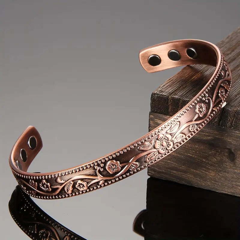 Adjustable Ultra Strength Pure Copper Magnetic Bracelet (99.99% Copper) Floral Design