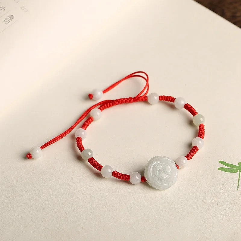 Natural Hetian Jade Chinese Lucky Red String Adjustable Bracelet