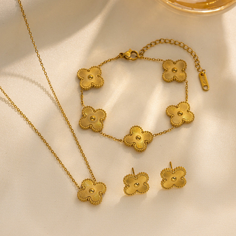 High Quality Stainless Steel Van Cleef Inspired Clover 3pc Set (Gold)