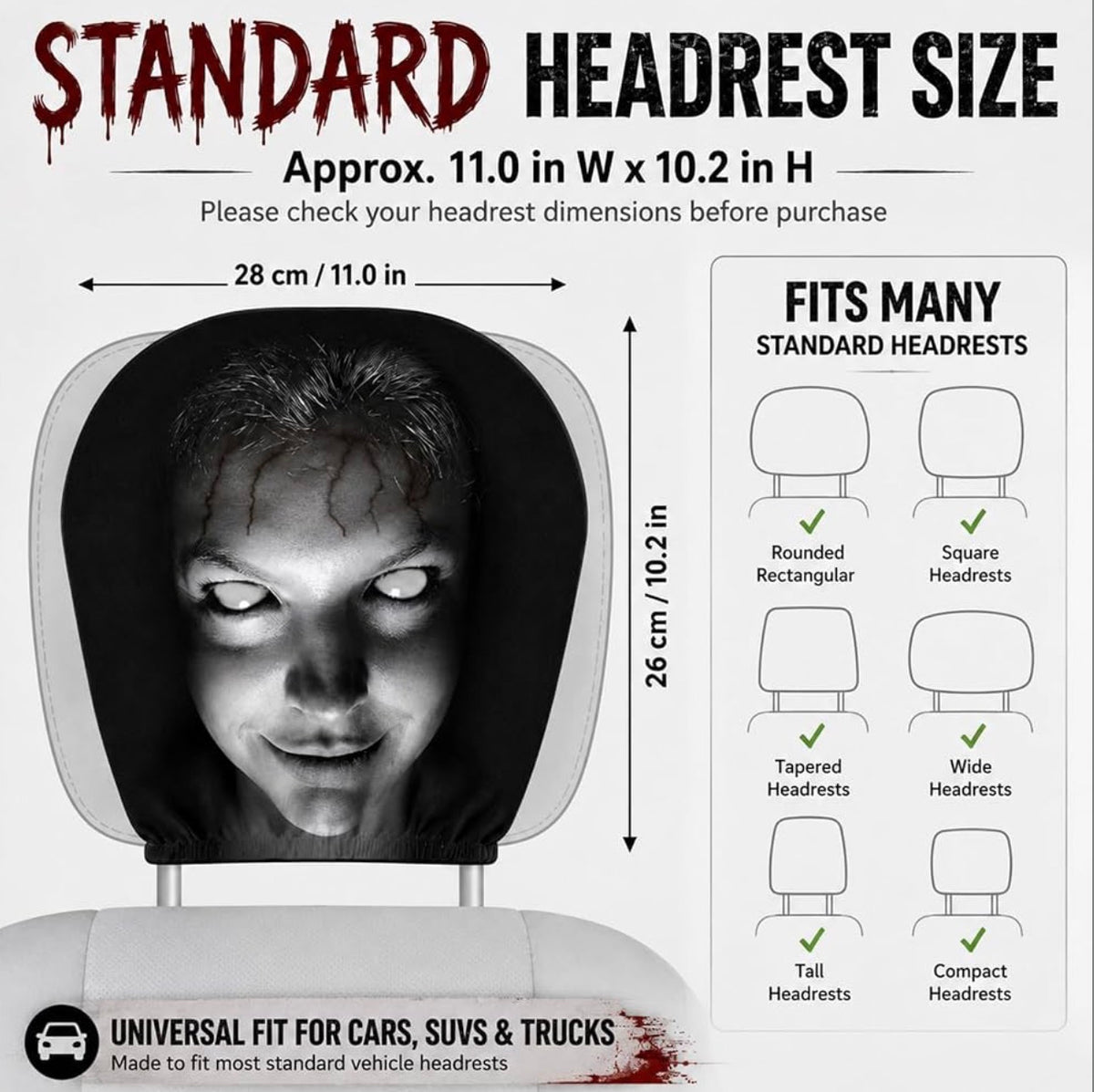 Halloween Scary Face Car Headrest Covers – 2 Piece Set