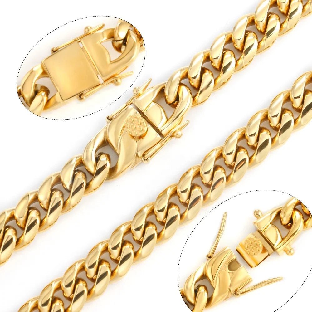 Thick Stainless Steel Cuban Link (Gold)