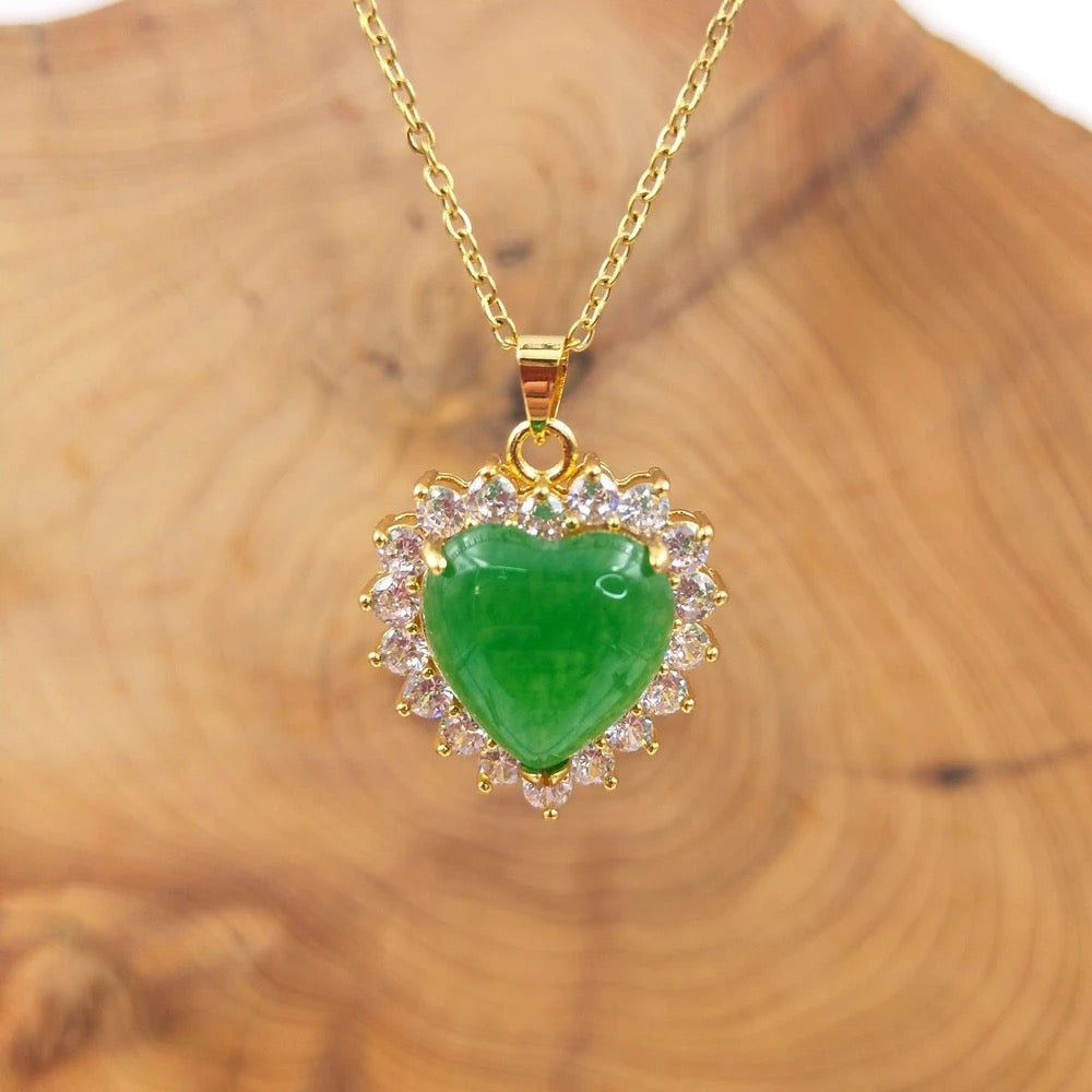 Natural Jade Queen Heart Necklace