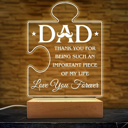 Father’s Love 3D Acrylic Night Lamp With Wooden Base - Puzzle Design