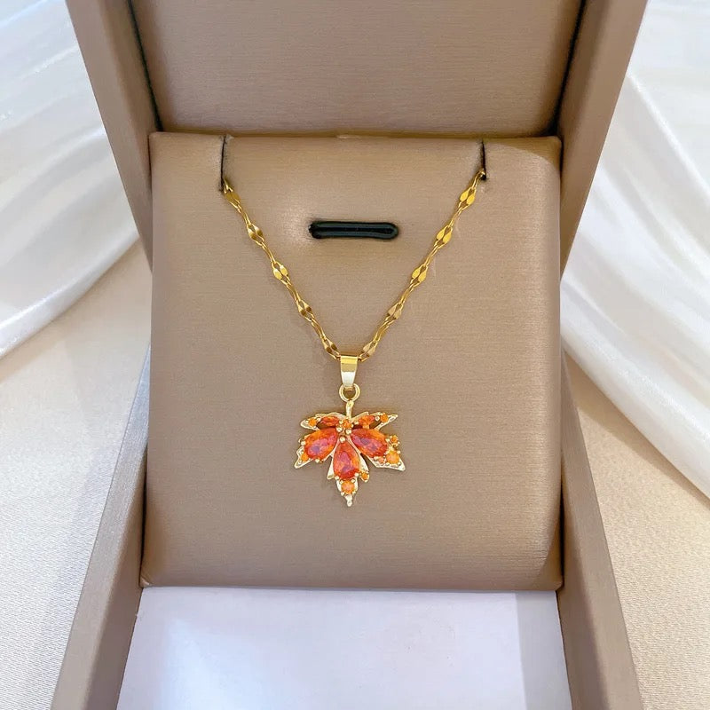 Zircon Maple Leaf Necklace