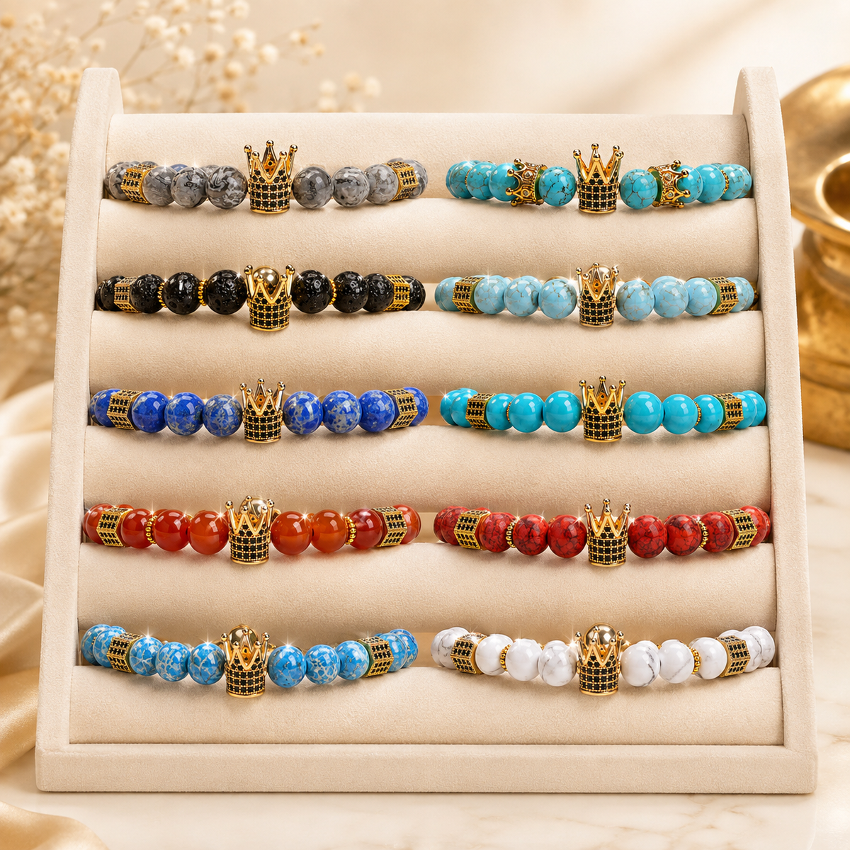 Natural Stone Royal Crown Bracelets (8mm beads)