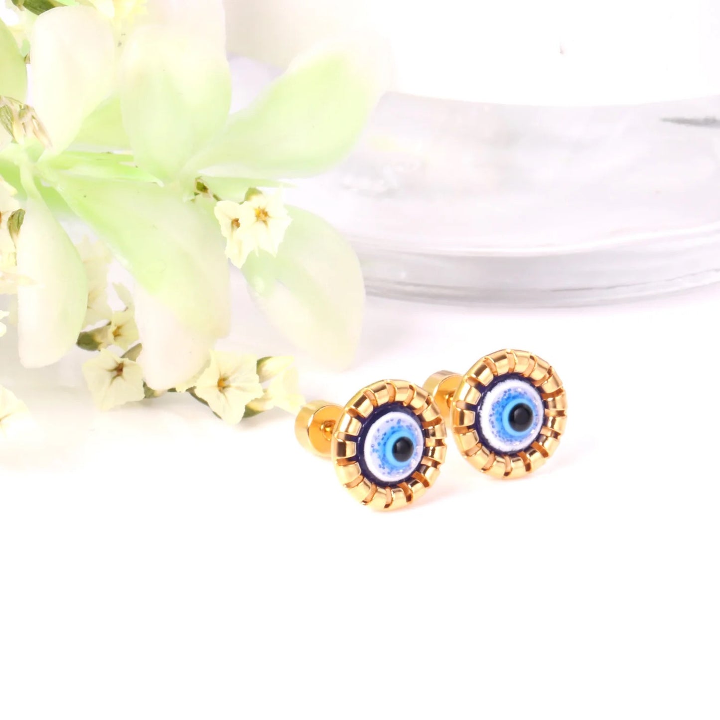 Stainless Steel Evil Eye Stopper Earrings