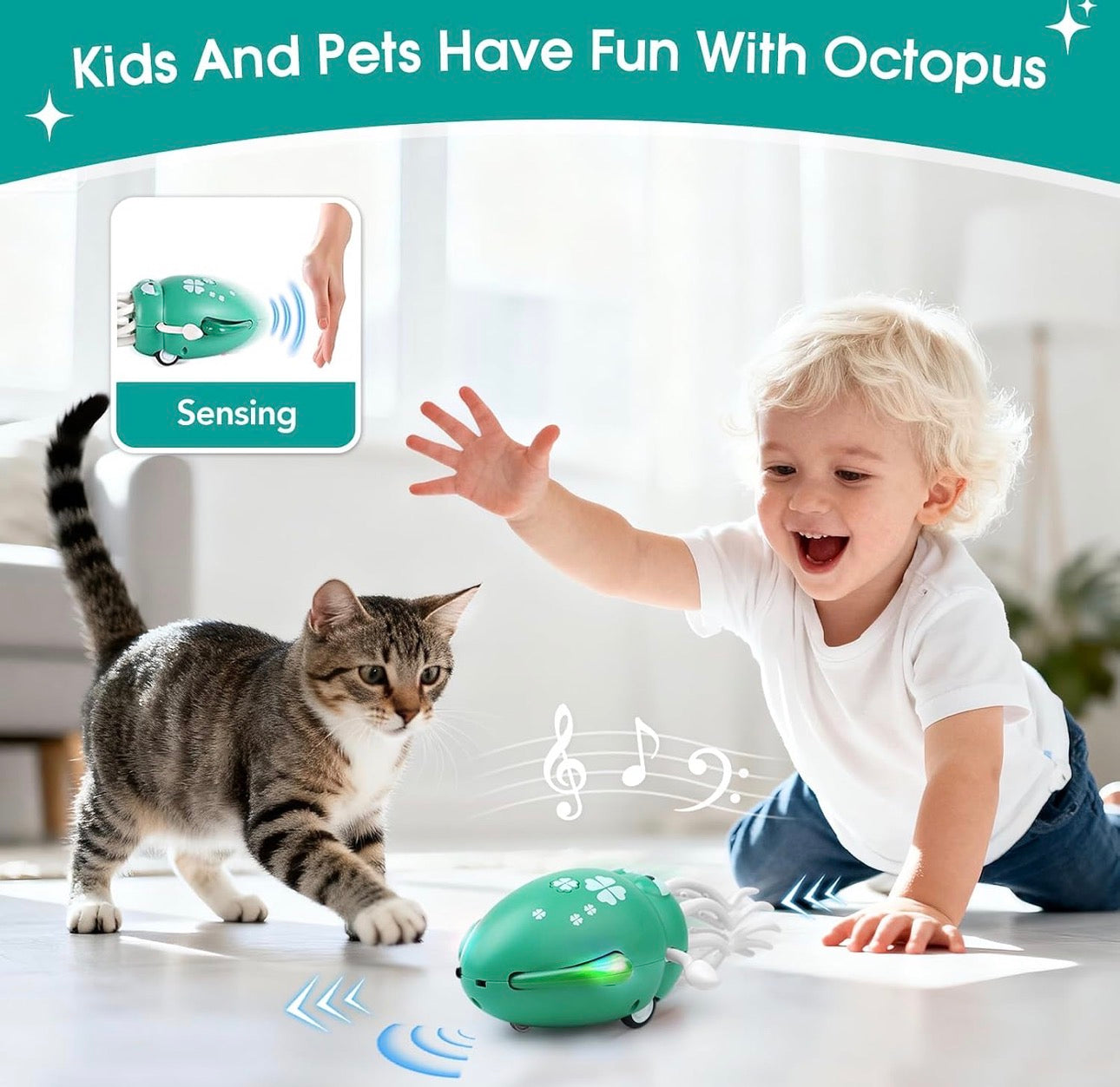 Kids Smart Electronic Dancing & Crawling Squid Toy with Obstacle Avoidance Sensor, Music & LED Lights