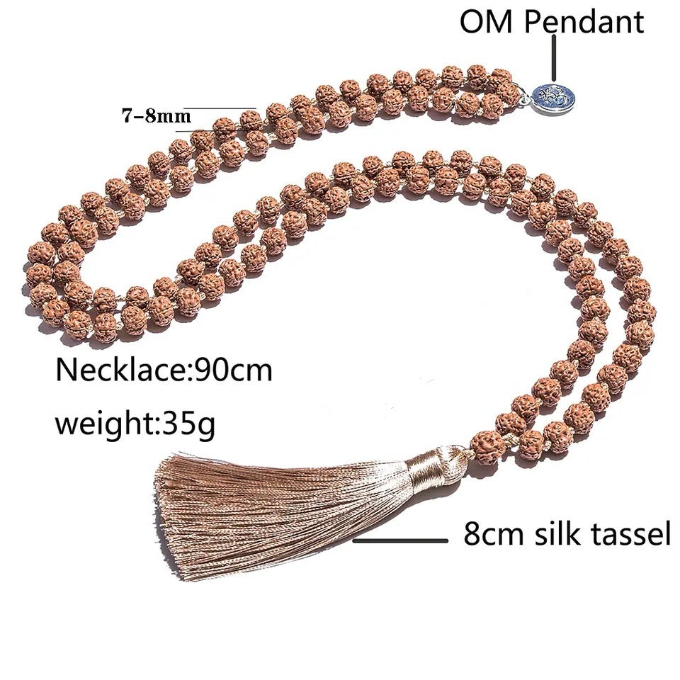 108 Beads Rudraksha Mala Prayer Necklace - OM Charm