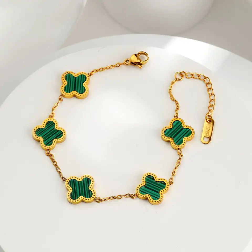 High Quality Stainless Steel Van Cleef Inspired Clover 3pc Set (Jasper Green)