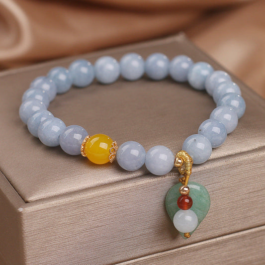 Jade Leaf Aquamarine Charm Bracelet (8mm)