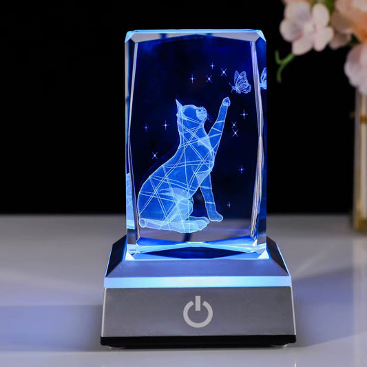 K9 Glass Crystal 3D Laser Engraved Cat Lamp