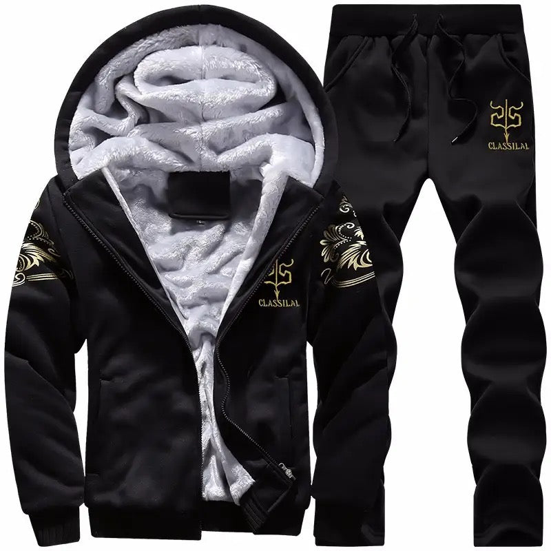 2PC Men's Classical Tracksuit Fleece Lined Hoodie & Track Pants